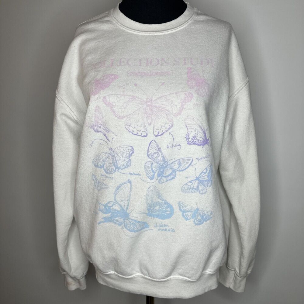 Goodie Two Sleeves Butterfly Collection Sweatshirt White Rainbow Print Large